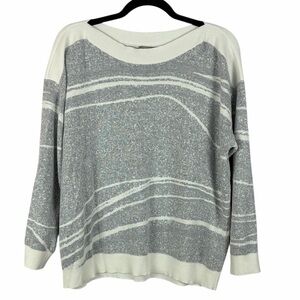 Chico’s Gray Stripe Knit Sweater Ribbed Trim Size 3 (XL)